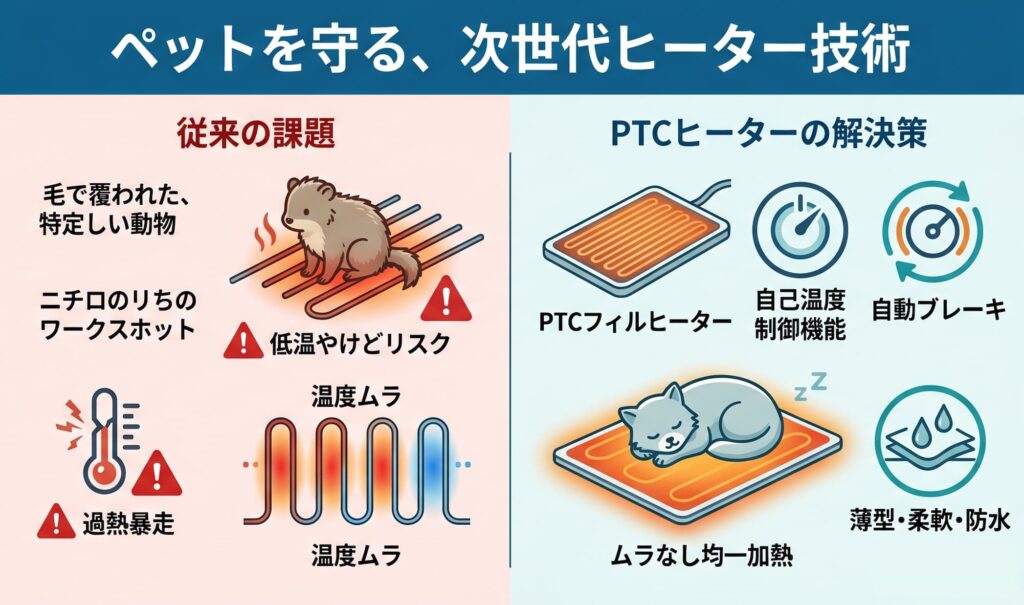 ペット用ヒーターでのPTCヒーター活用